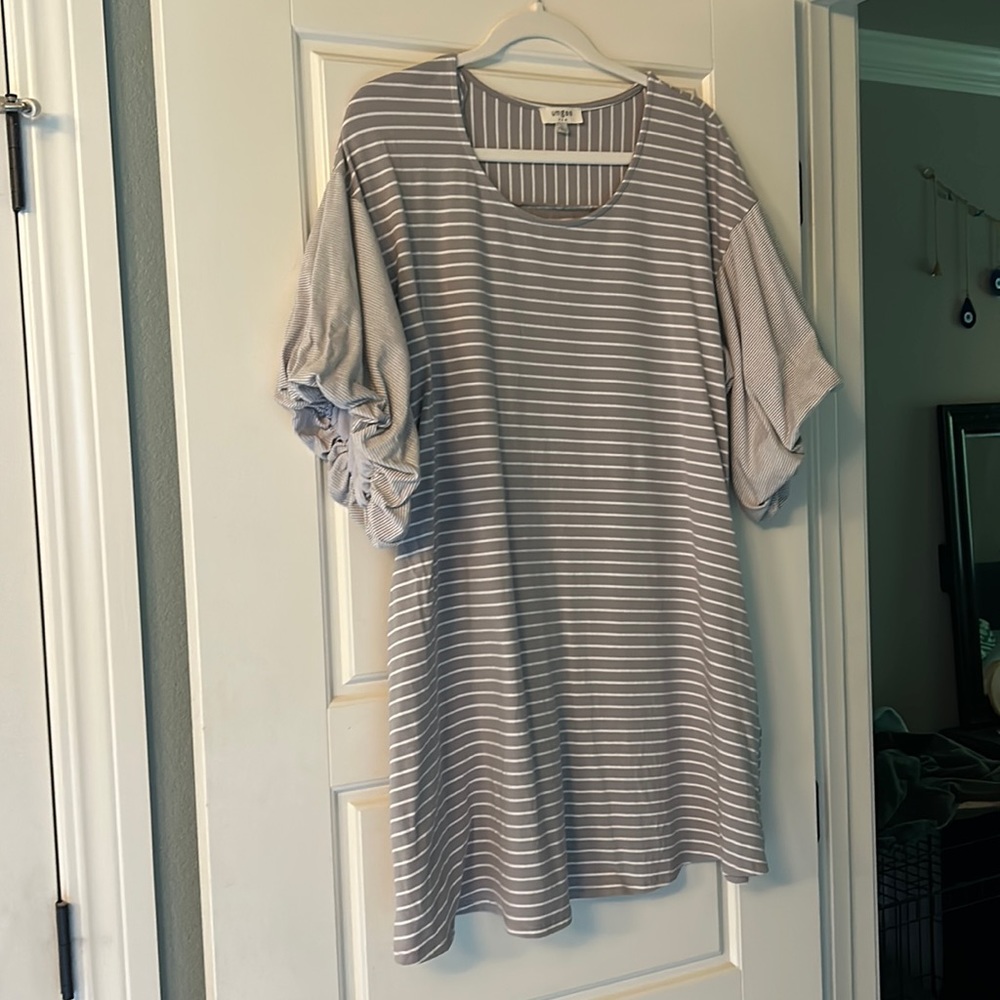 Umgee Striped Puffy Sleeve Dress - Size L